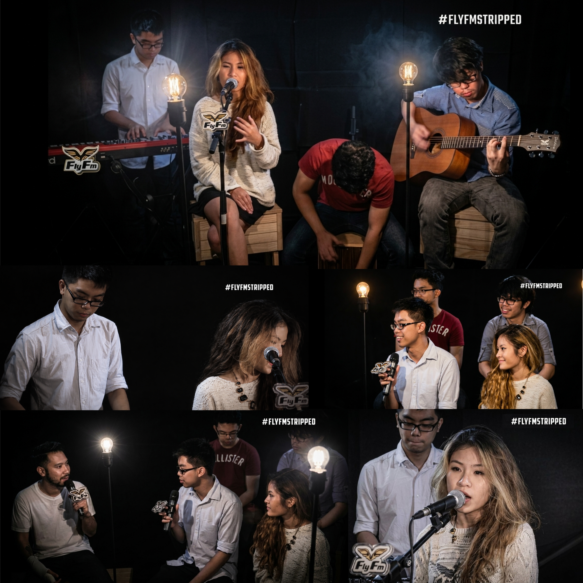A montage of an acoustic performance session